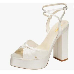 XYD White Bowknot Ankle Strappy Block High Heel Sandals Open Toe Platform Shoes